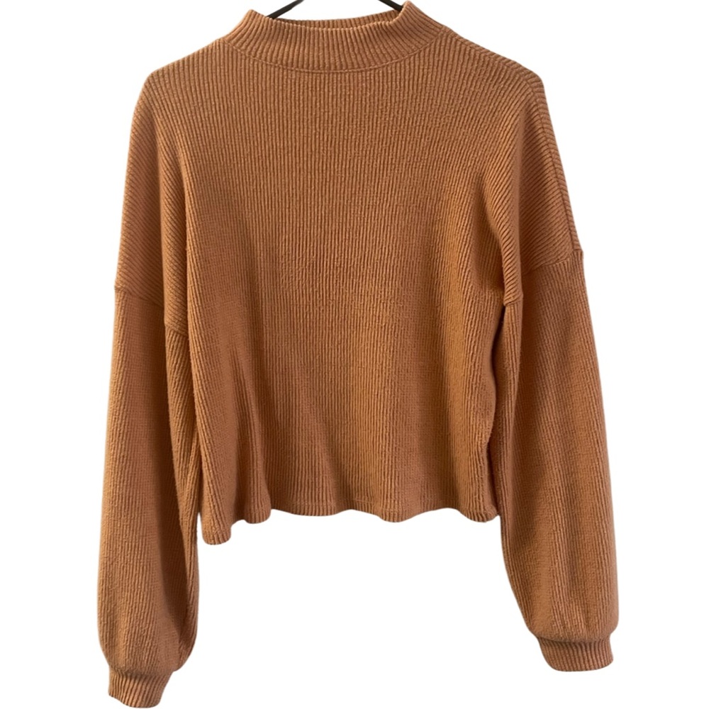 SO orange women’s crew mock neck ribbed knit pullover cozy sweater